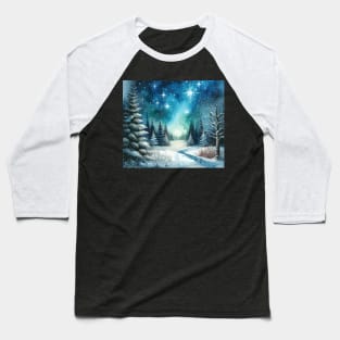 Winter Forest Starry Night Baseball T-Shirt